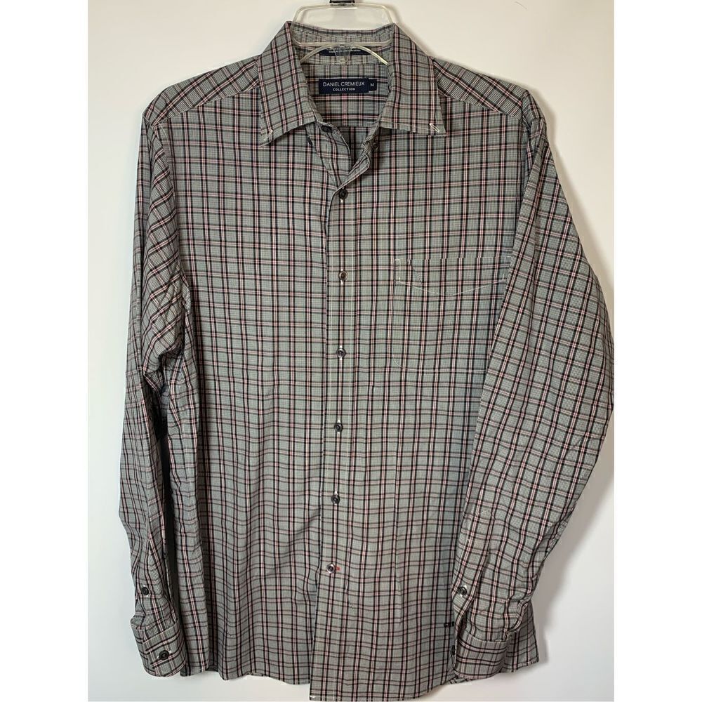 Daniel Cremieux Men's Plaid Cotton Long Sleeve Button-Down Shirt Gray Medium